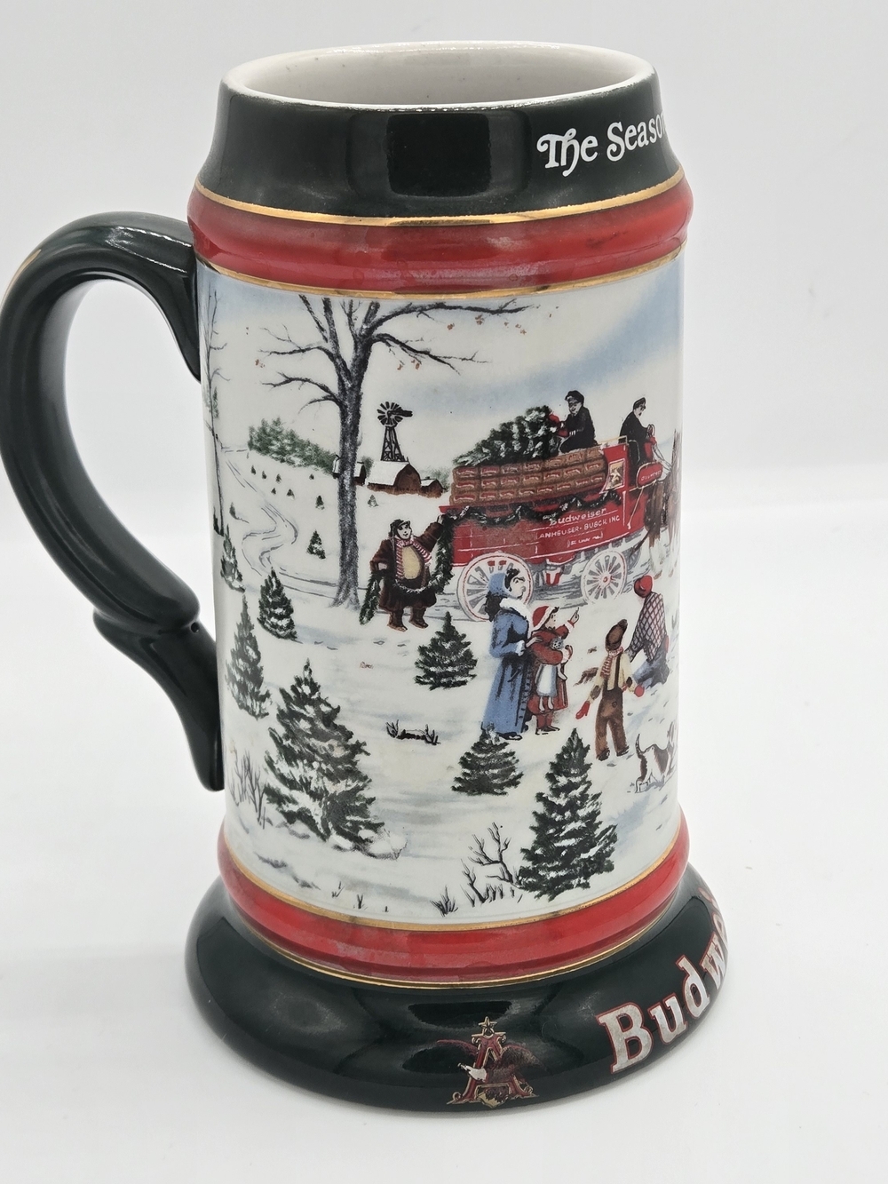 1991 Budweiser Clydesdale Holiday Ceramic Beer Stein "The Seasons Best"